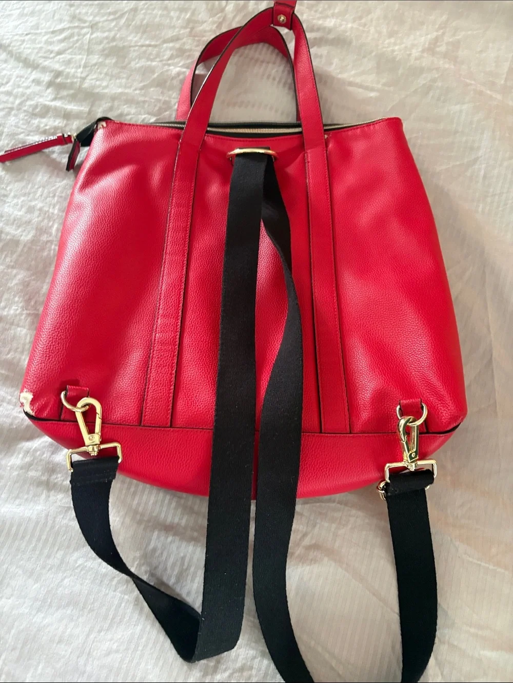 Victoria's Secret Red Pebbled Tote-Backpack with Gold Accents